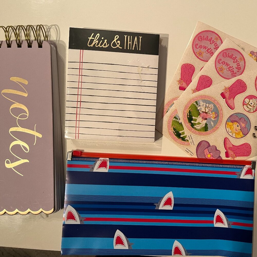 Notebooks, Shark‎ Pencil Pouch, and Stickers (new)